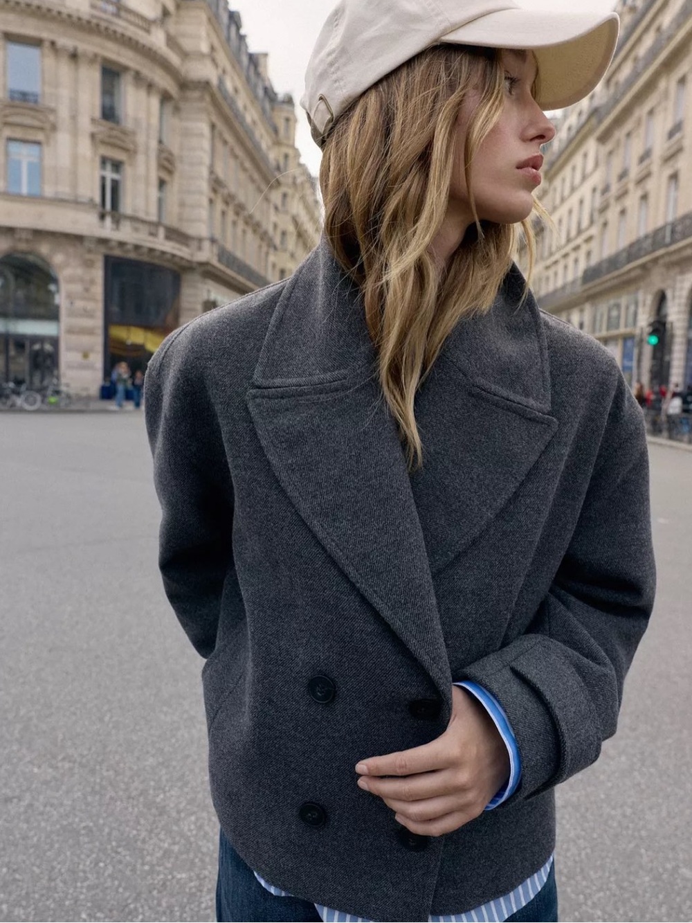Gray Double-Breasted Cropped coat NWT